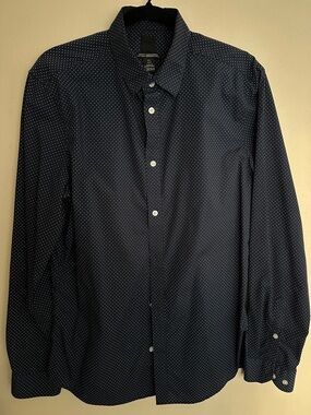 H&M Navy Button-Up Shirt with White Microdots